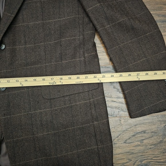 ALAN FLUSSER Suit Jacket Mens Size Large 44 Brown Windowpane Cashmere Lambs Wool - Picture 6 of 13